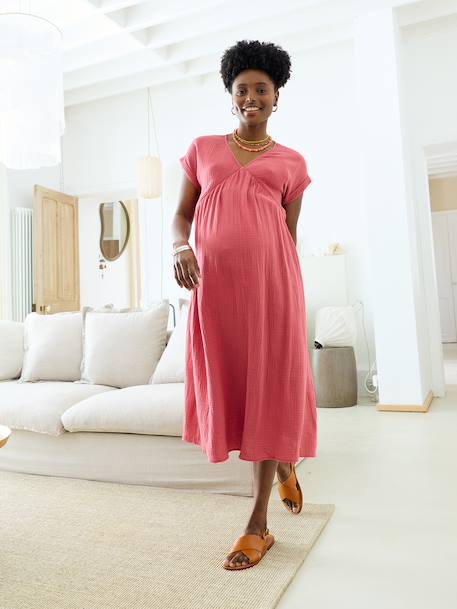 Long maternity and nursing dress grey blue+rose - vertbaudet enfant 