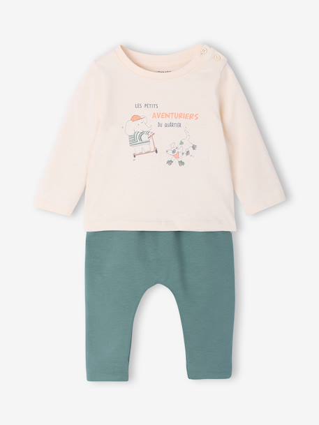 Top & Fleece Trouser Combo for Babies BROWN MEDIUM SOLID+peacock blue - vertbaudet enfant 