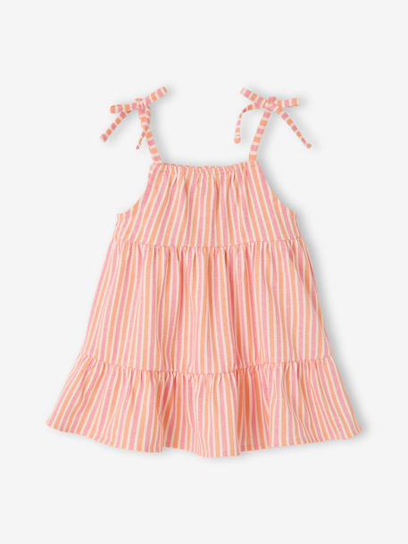 Baby girl's organic cotton dress with braces beige+striped pink - vertbaudet enfant 