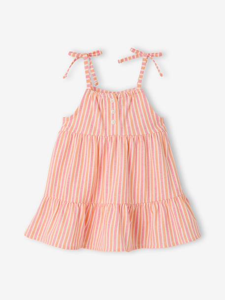 Baby girl's organic cotton dress with braces beige+striped pink - vertbaudet enfant 