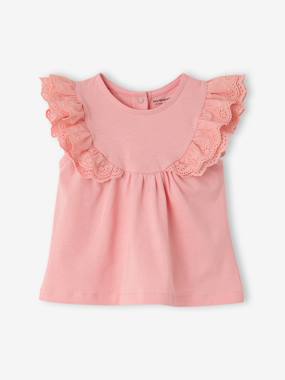 Baby-T-shirts & Roll Neck T-Shirts-T-shirts-Baby Girls’ Broderie Anglaise Cotton T-Shirt 