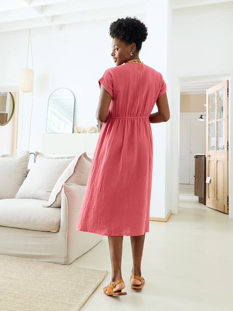 Long maternity and nursing dress grey blue+rose - vertbaudet enfant 