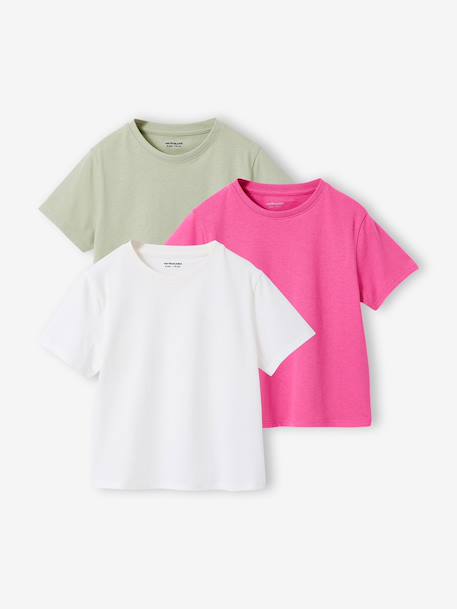Lot de 3 tee-shirts fille unis ecru+rose pâle - vertbaudet enfant 