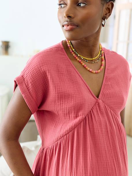 Long maternity and nursing dress grey blue+rose - vertbaudet enfant 