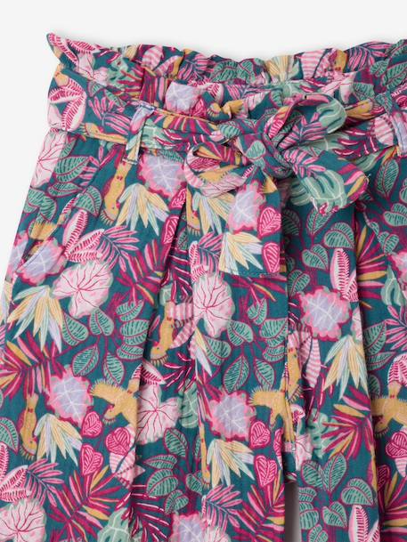 Cropped, Wide Leg Paperbag Trousers in Cotton Gauze for Girls beige+green+old rose+sage green+yellow - vertbaudet enfant 