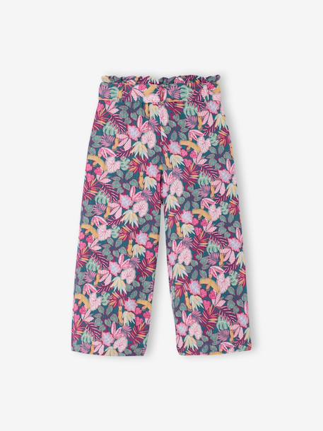 Cropped, Wide Leg Paperbag Trousers in Cotton Gauze for Girls beige+green+old rose+sage green+yellow - vertbaudet enfant 