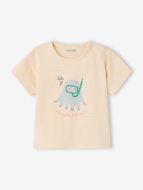 Lobster Print T-Shirt, Press Studs on the Shoulder, for Baby Boys ecru+vanilla - vertbaudet enfant 