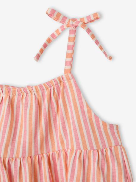 Baby girl's organic cotton dress with braces beige+striped pink - vertbaudet enfant 