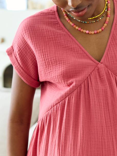 Long maternity and nursing dress grey blue+rose - vertbaudet enfant 