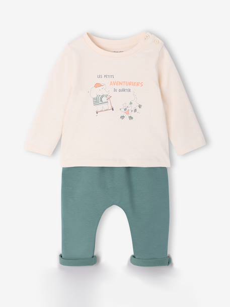Ensemble bébé tee-shirt et pantalon en molleton bleu canard+rayé / caramel - vertbaudet enfant 