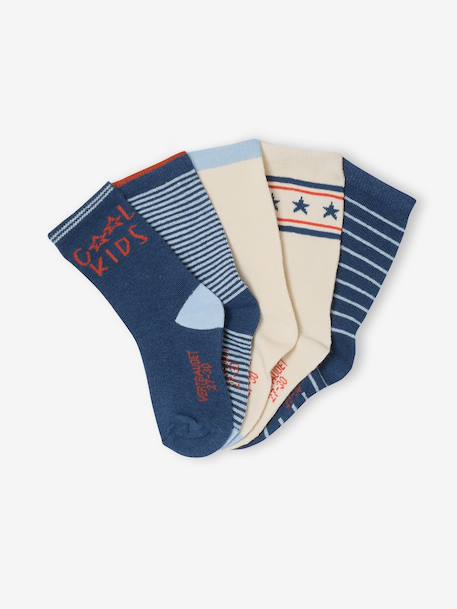 Lot de 5 paires de chaussettes 'Cool Kids' garçon bleu azur+indigo+vert sauge - vertbaudet enfant 