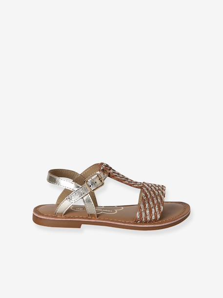 Leather Sandals for Girls, Designed for Autonomy 6467+brown+printed brown+turquoise - vertbaudet enfant 