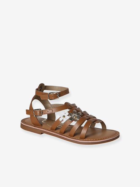 Leather gladiator sandals with buckles for girls camel - vertbaudet enfant 