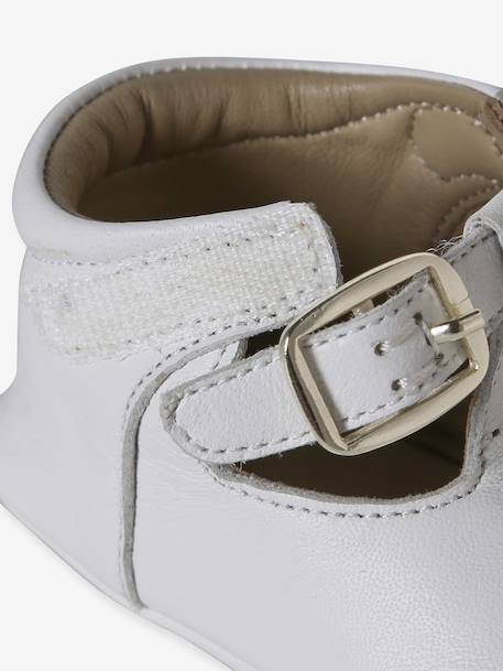 Leather baby slippers gold+white - vertbaudet enfant 