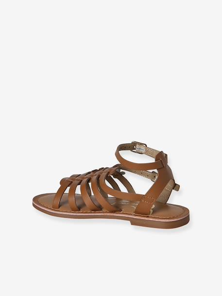 Leather gladiator sandals with buckles for girls camel - vertbaudet enfant 