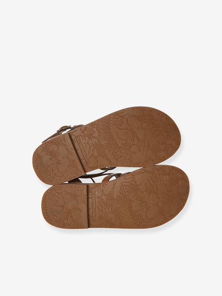 Leather gladiator sandals with buckles for girls camel - vertbaudet enfant 