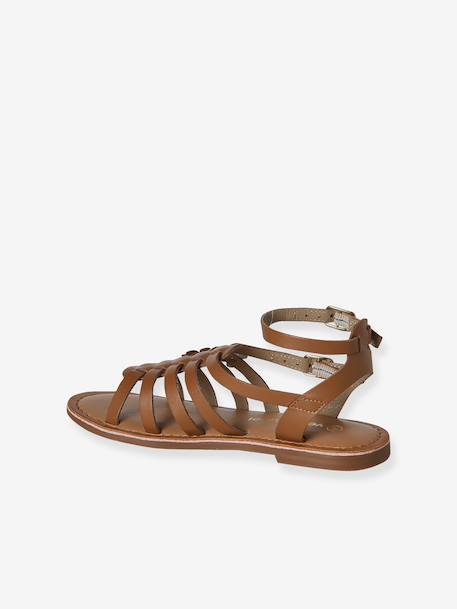 Girls' leather gladiator sandals with buckles camel - vertbaudet enfant 