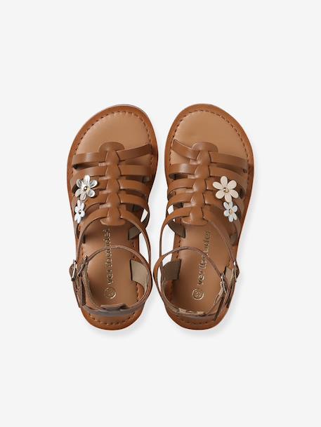 Girls' leather gladiator sandals with buckles camel - vertbaudet enfant 