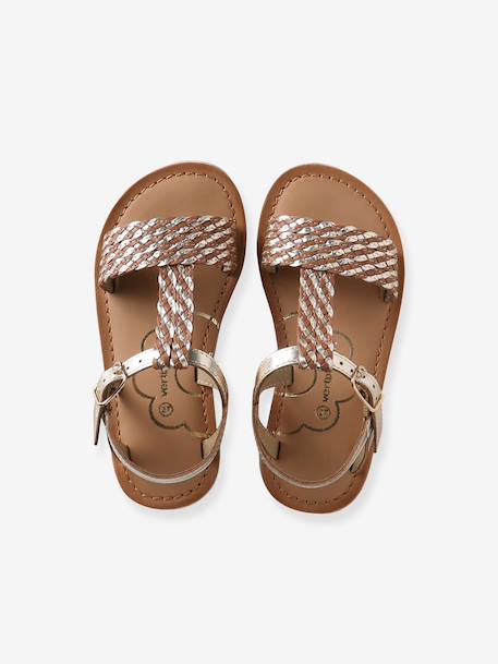 Leather Sandals for Girls, Designed for Autonomy 6467+brown+printed brown+turquoise - vertbaudet enfant 