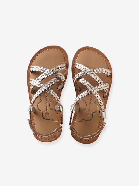Girls' leather braided sandals gold - vertbaudet enfant 