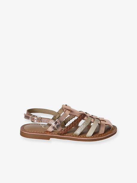 Leather strap sandals for children gold - vertbaudet enfant 