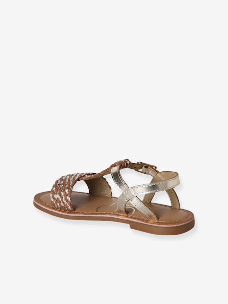 Sandales cuir fille collection maternelle JAUNE CLAIR METALLISE+marron+marron imprimé+turquoise - vertbaudet enfant 