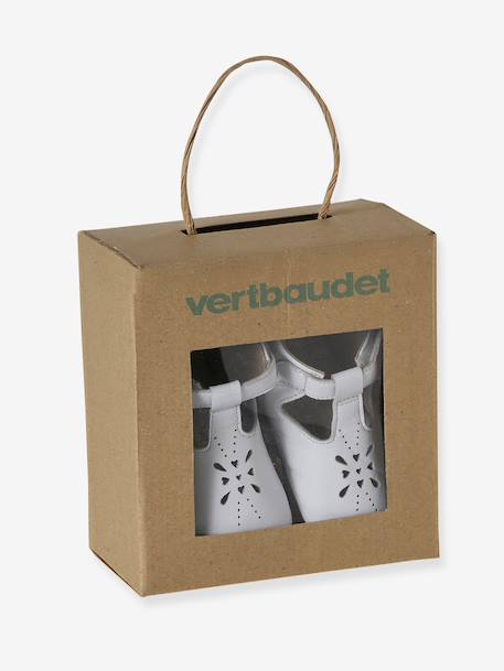Leather baby slippers gold+white - vertbaudet enfant 