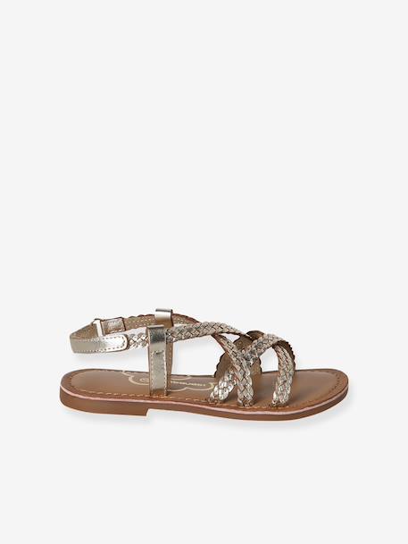 Girls' leather braided sandals gold - vertbaudet enfant 