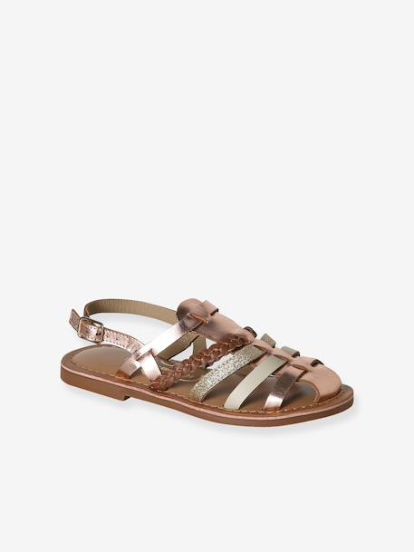Leather strap sandals for children gold - vertbaudet enfant 