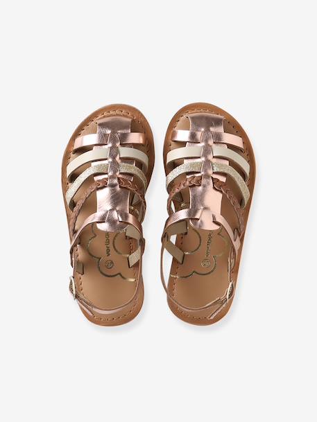 Leather strap sandals for children gold - vertbaudet enfant 