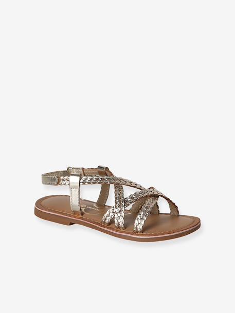 Girls' leather braided sandals gold - vertbaudet enfant 