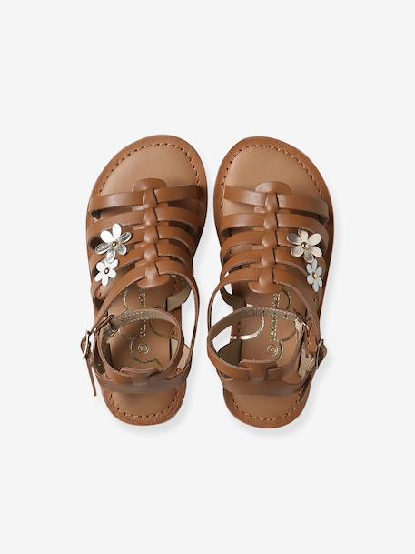 Leather gladiator sandals with buckles for girls camel - vertbaudet enfant 
