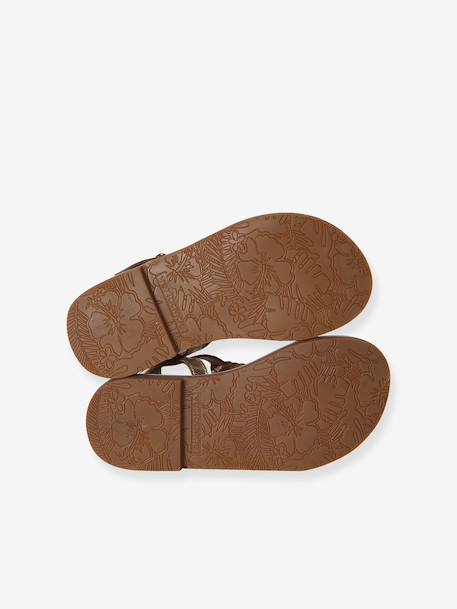 Leather Sandals for Girls, Designed for Autonomy 6467+brown+printed brown+turquoise - vertbaudet enfant 