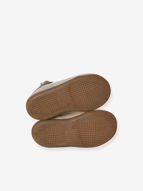 Baby girl's leather Mary Janes with buckle iridescent beige+white - vertbaudet enfant 