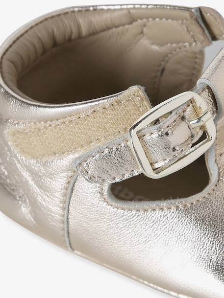 Leather baby slippers gold+white - vertbaudet enfant 