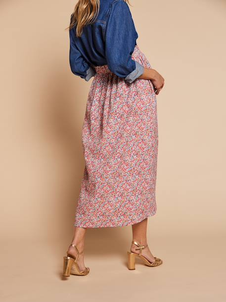 Long skirt with elasticated waist and floral pattern multicoloured - vertbaudet enfant 