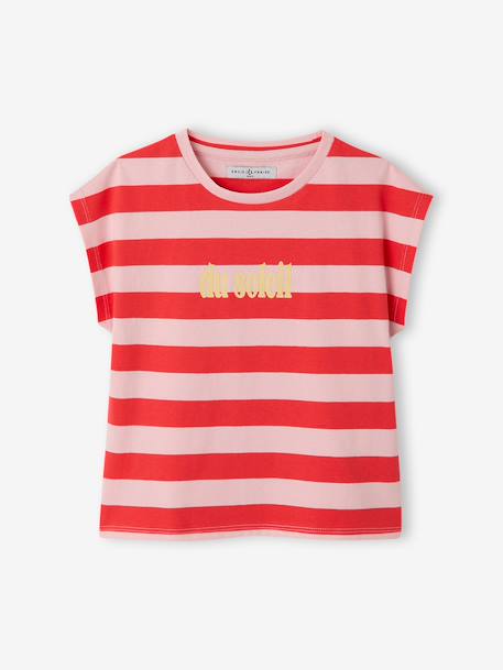 Girl's short-sleeved striped t-shirt - family capsule dusky pink - vertbaudet enfant 