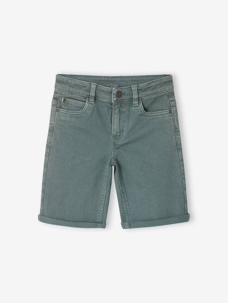 Boy's 5-pocket bermuda shorts clay beige+emerald green+grey blue+terracotta - vertbaudet enfant 