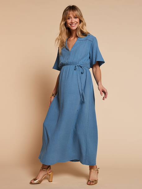 Long nursing clothes dress denim blue - vertbaudet enfant 