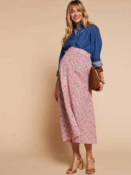 Long skirt with elasticated waist and floral pattern multicoloured - vertbaudet enfant 