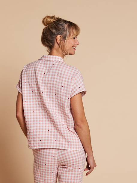 Gingham cotton muslin two-piece pyjamas rosy - vertbaudet enfant 