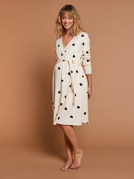Maternity Ward Kit: 'Mon coeur' Nightie for Maternity + Bodysuit for Babies + Pouch by ENVIE DE FRAISE ecru+navy blue - vertbaudet enfant 