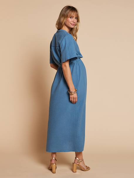 Long nursing clothes dress denim blue - vertbaudet enfant 