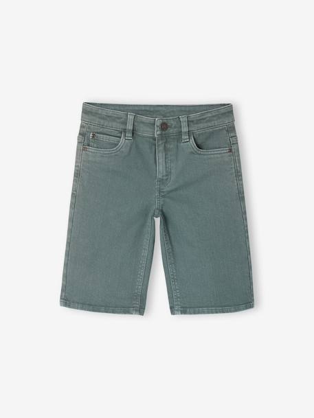 Boy's 5-pocket bermuda shorts clay beige+emerald green+grey blue+terracotta - vertbaudet enfant 