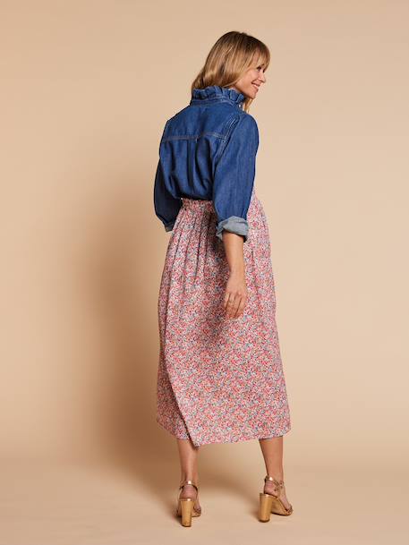 Long skirt with elasticated waist and floral pattern multicoloured - vertbaudet enfant 