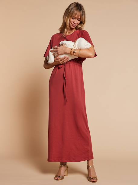 Long nursing clothes dress khaki+terracotta - vertbaudet enfant 