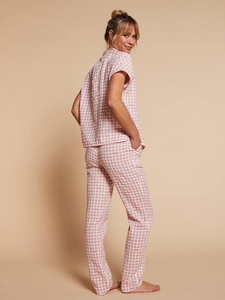 Gingham cotton muslin two-piece pyjamas rosy - vertbaudet enfant 