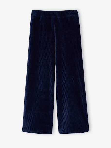 Wide-leg velvet trousers navy blue - vertbaudet enfant 