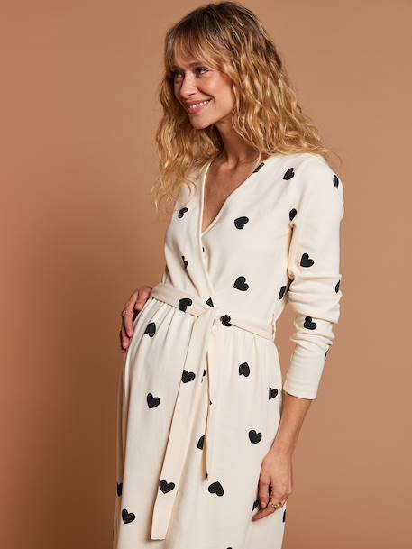 Maternity Ward Kit: 'Mon coeur' Nightie for Maternity + Bodysuit for Babies + Pouch by ENVIE DE FRAISE ecru+navy blue - vertbaudet enfant 