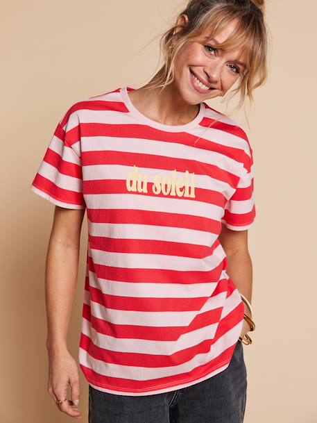 Striped 'sunshine' t-shirt dusky pink - vertbaudet enfant 